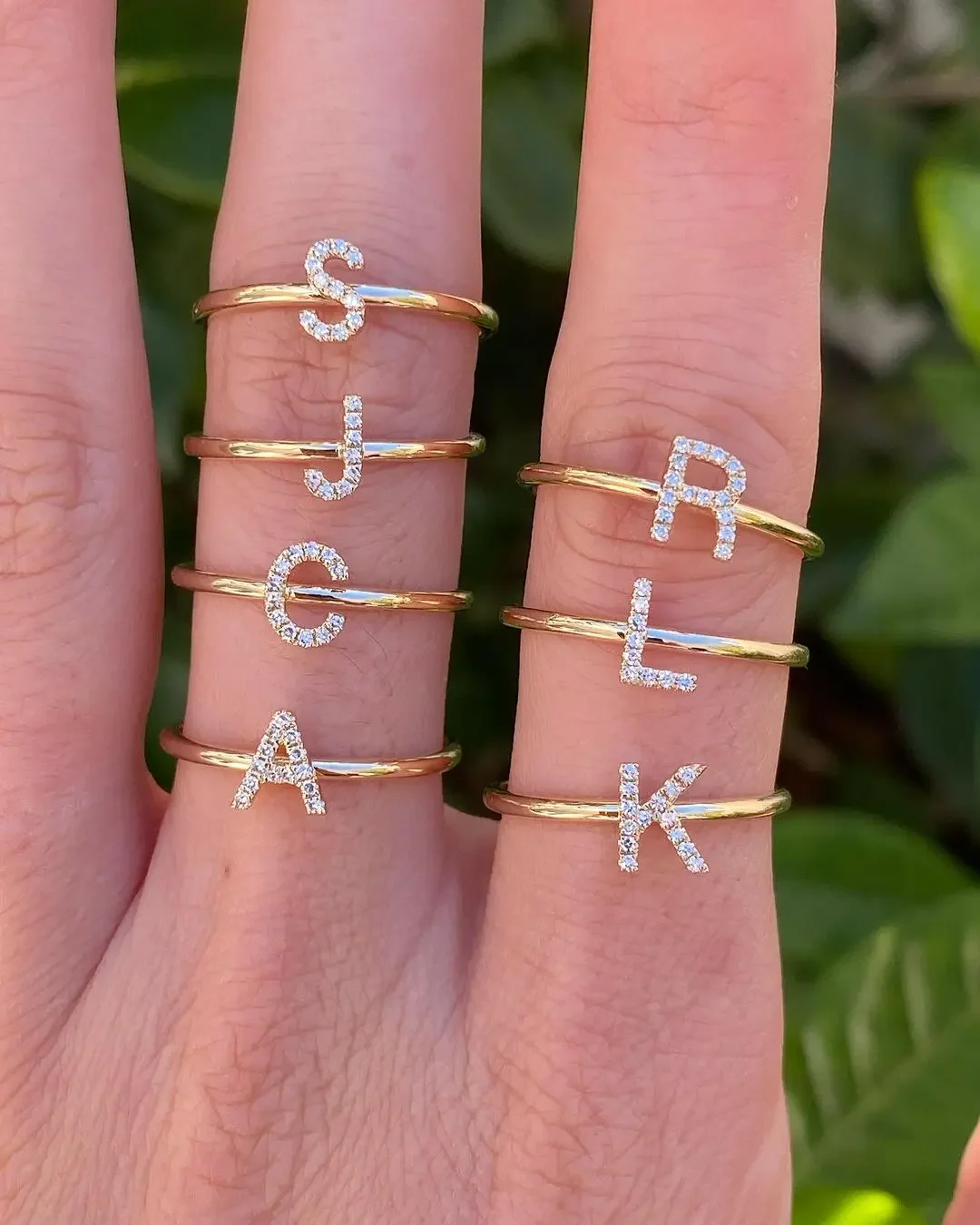 Micro Pave Sparking Cz Initials 26 Alphabet Thin Band Midi Women New Name Classic Letter Finger Ring