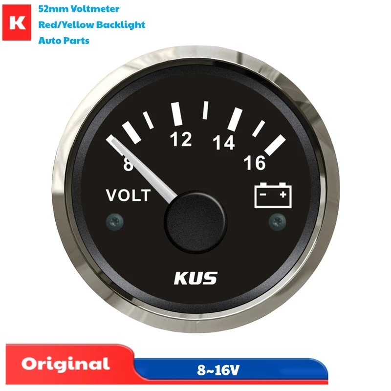 

KUS 8-16v Show Volt Meters 52mm White Voltmeters Voltage Gauges with Red or Yellow Backlight for Auto Boat Truck Yacht Vessel