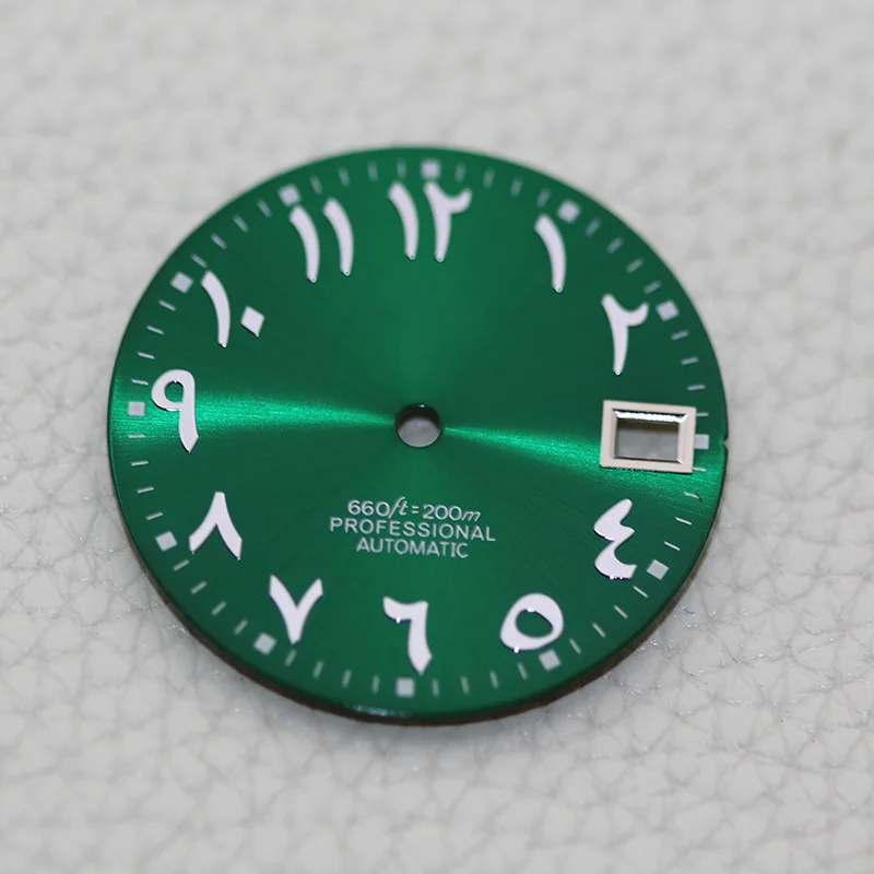 28 5mm Cadran Sunburst Verde Árabe Mostrador NH35 S Logo Data Just Dress Watch Face Peças de reparo