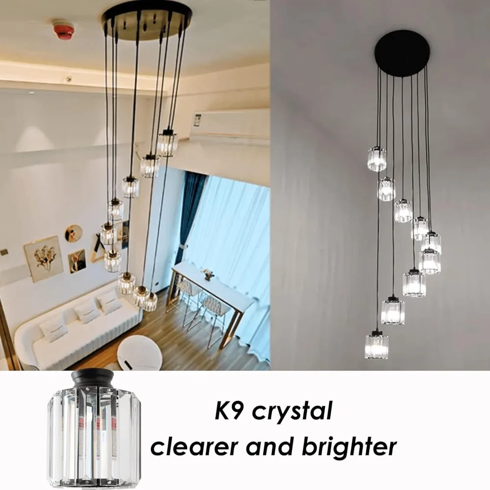 Modern Crystal Chandelier Large Raindrop Foyer Chandelier High Ceiling Light Fixture for Staircase,Entryway pendant lights