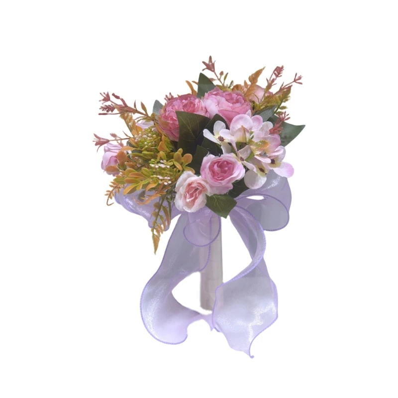 HX6F Realistic Silk Flower Bridal Bouquet Comfortable Handheld Bouquet for Weddings