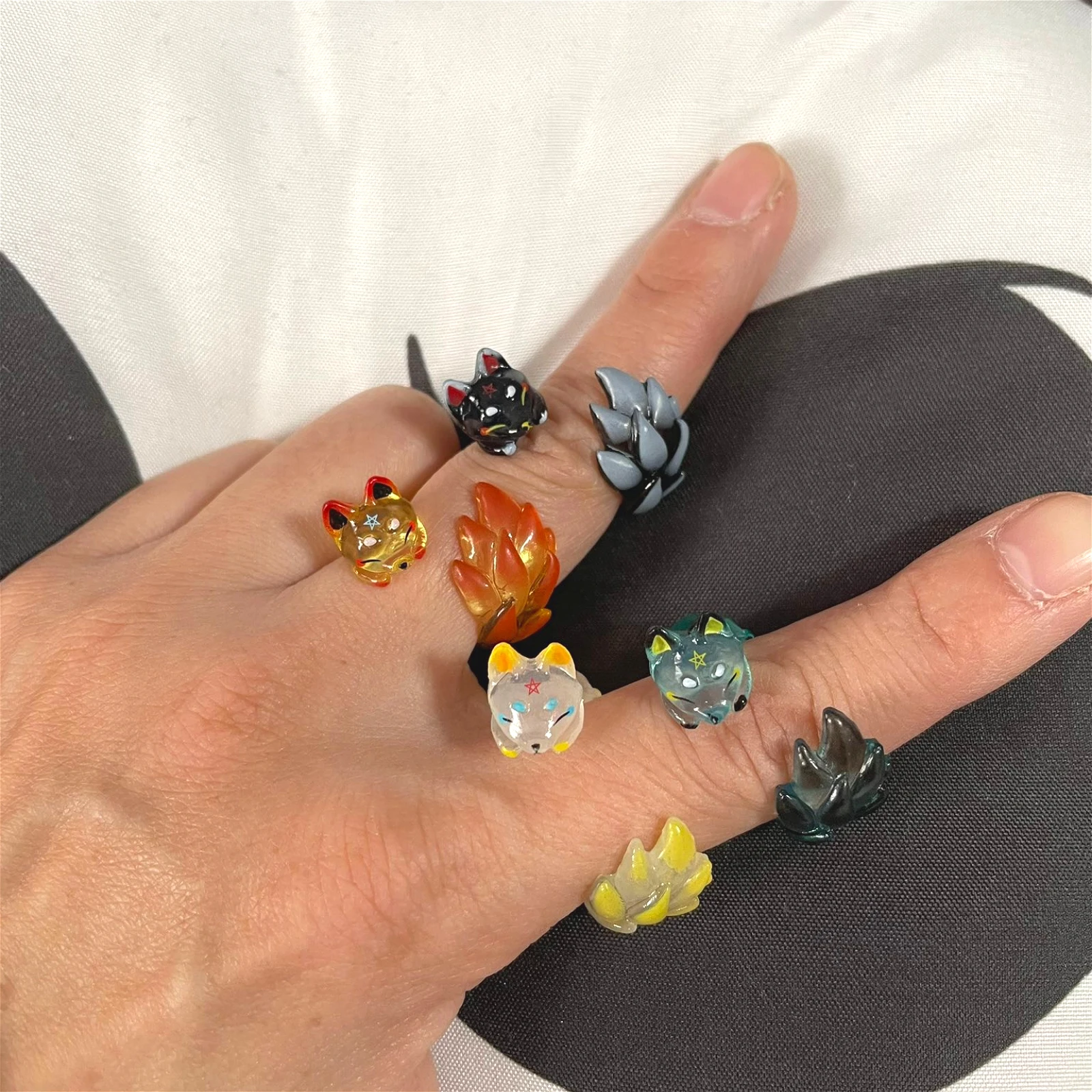 Qualia capsule toys cute Wrapping Fox Ring Nine-Tailed Fox Yin-Yang Five Elements Color Ver. open ring collection gifts figures view 2