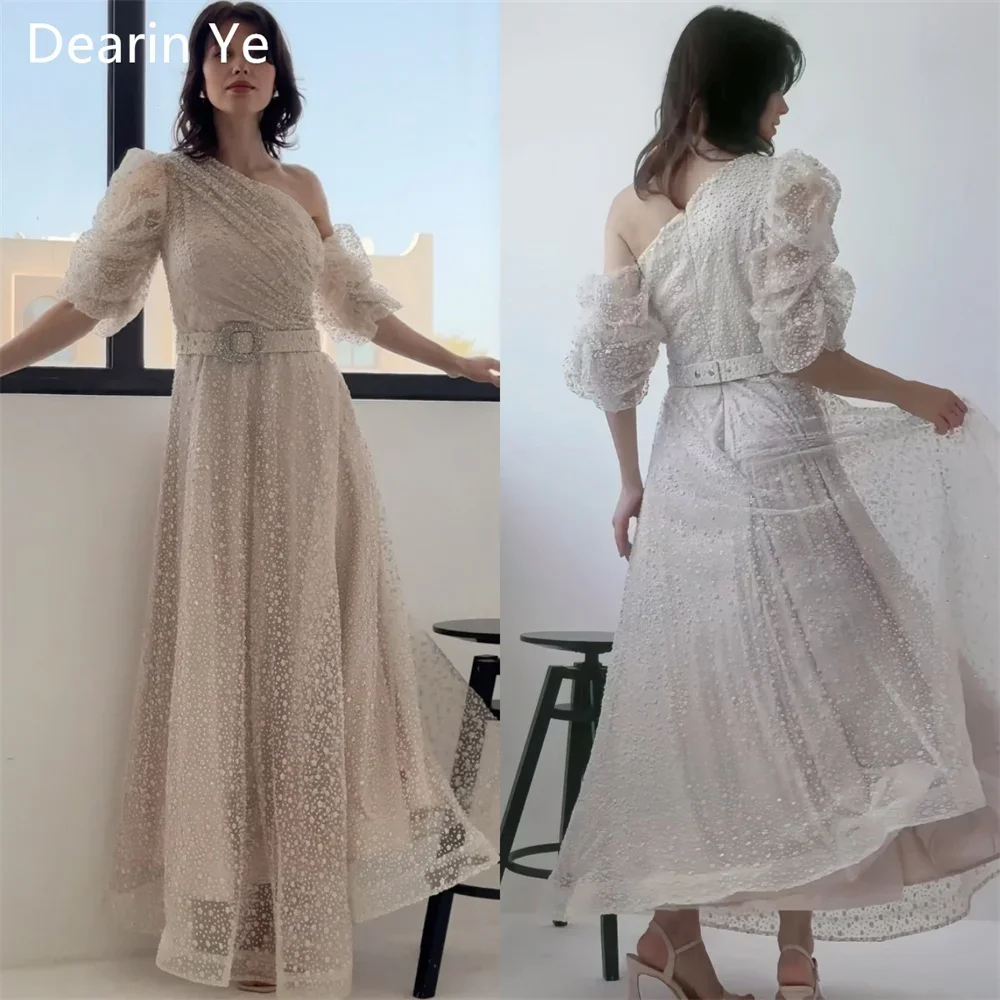 

Customized Saudi Arabia Evening Dress Dearin One-shoulder A-line Floor Length Skirts Lace Bespoke Occasion Dresses Prom Formal G