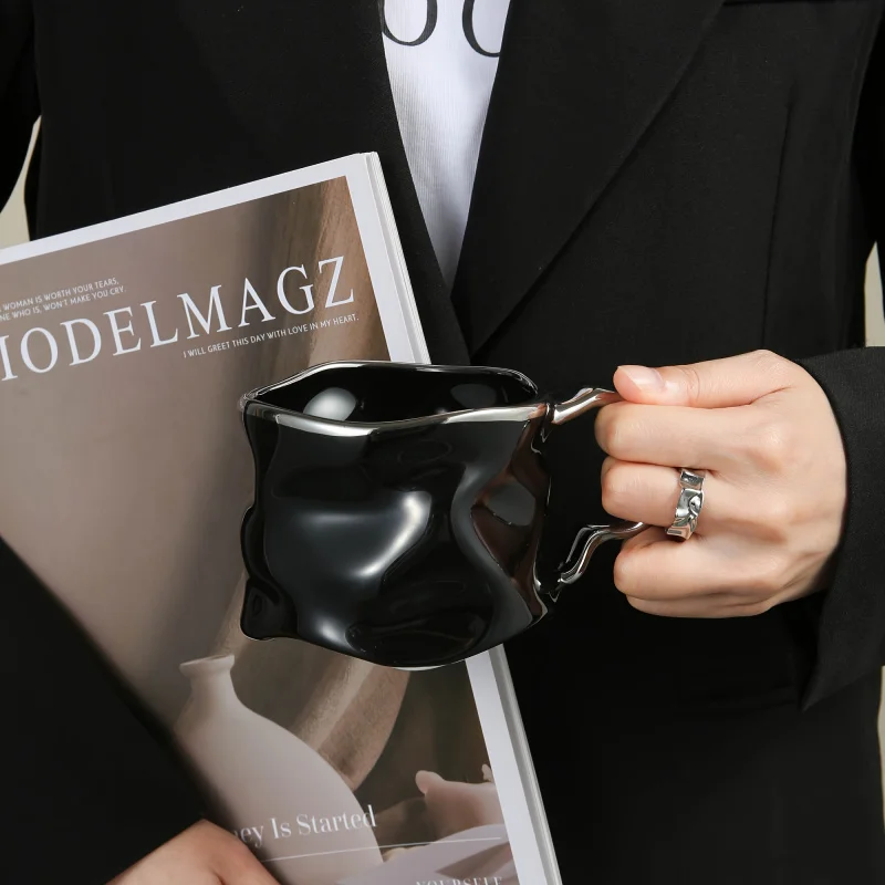 1 Pcs Irregular Bone China Coffee Mug Unique Wrinkled Origami Art Ceramics Drinkware Personalized Cappuccino Cup Mocha Glasses