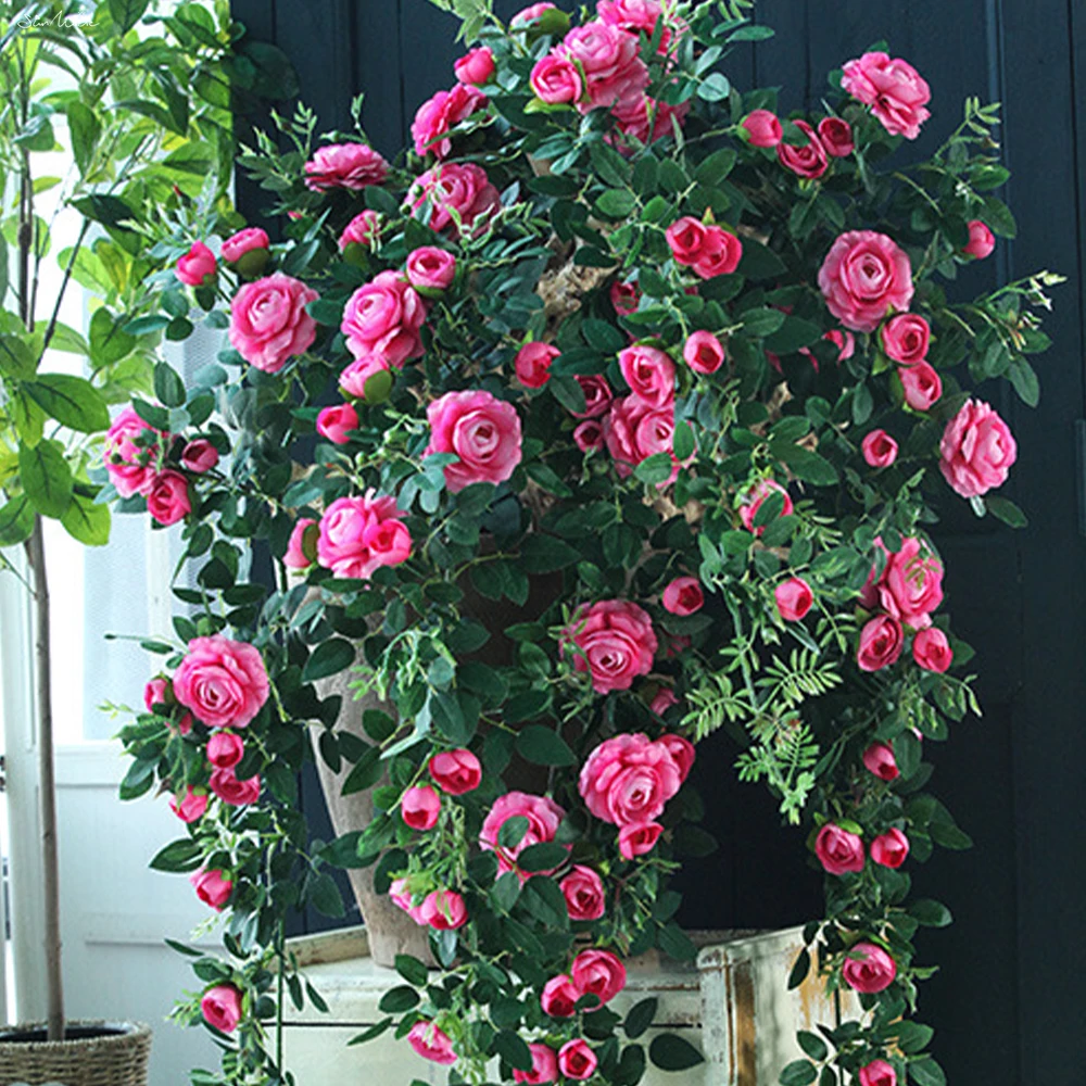 SunMade Luxury European Rose Rattan Wall Hanging Rose Garland Silk Artificial Flowers Home Wedding Garden Decor Autumn Decore