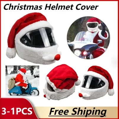 Santa Cycling Helmet Christmas Motorcycle Helmet Cover Full Face Safe Hat Santa Claus Racing Cap Merry Christmas Decoration Gift