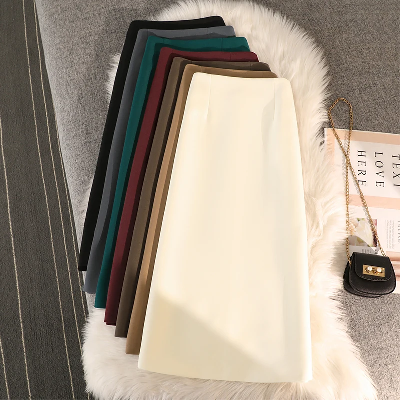 

2025 New Brand Fashion High Quality High Waist Elegant Straight Skirts Women Office Lady Back Slit Mid-Length Pencil Skirts