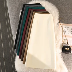 2026 New Brand Fashion High Quality High Waist Elegant Straight Skirts Women Office Lady Back Slit Mid-Length Pencil Skirts