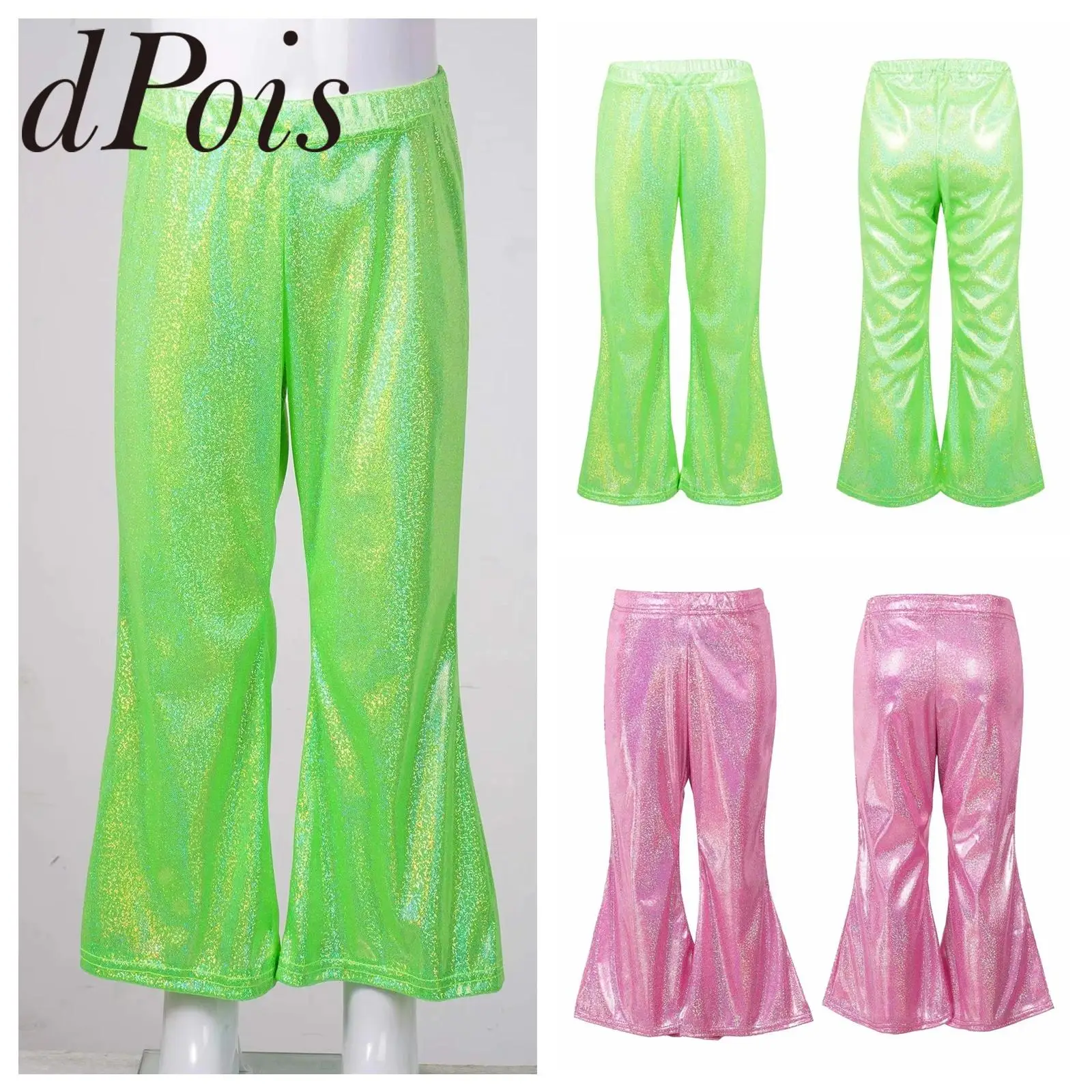 

Fashion Kids Shiny Metallic Flare Pants Girls Jazz Dance Costumes Children Flares Dancing Performance Party HipHop Dancewear
