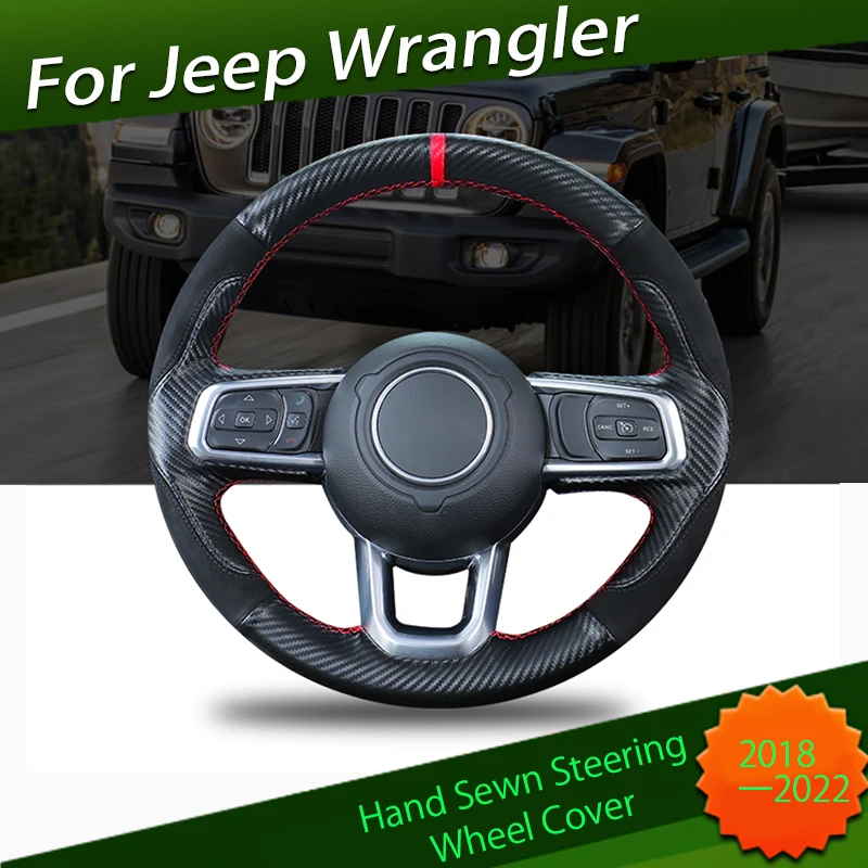 

Steering Wheel Cover Suitable for Jeep JL Wrangler 4xe 2018 - 2022 Modified Accessories Hand Sewn Steering Wheel Cover Leather