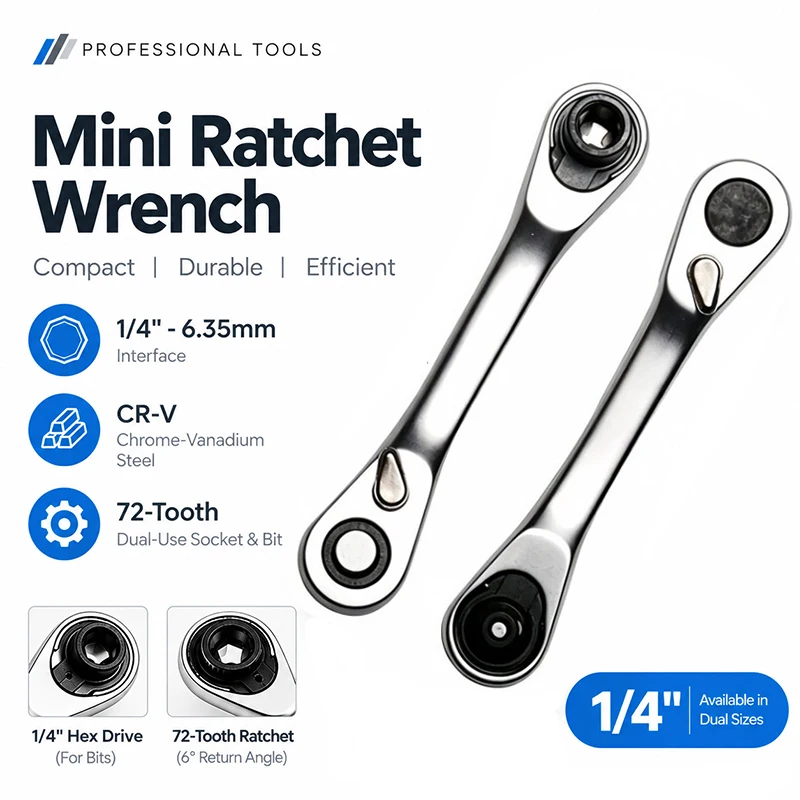 Dual Head Mini Ratchet Wrench, 72-Tooth 1/4