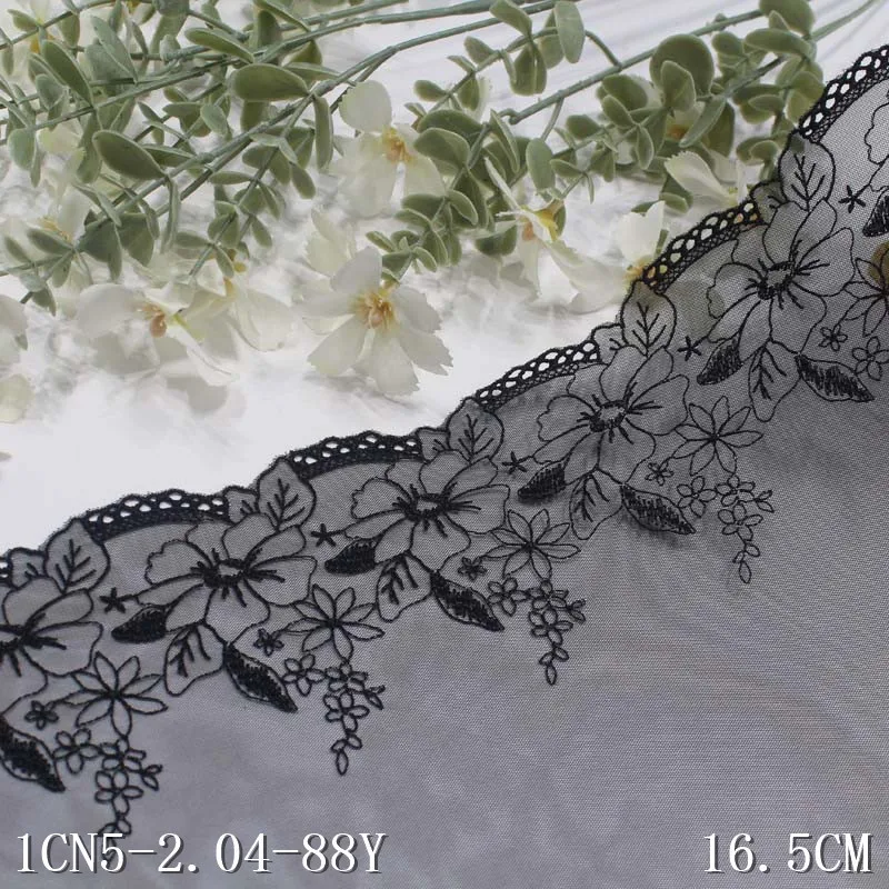 48Yards Black One Side Embroidery Tulle Lace Fabrics DIY Dress Sewing Crafts Floral Lace Fabrics for Lingerie