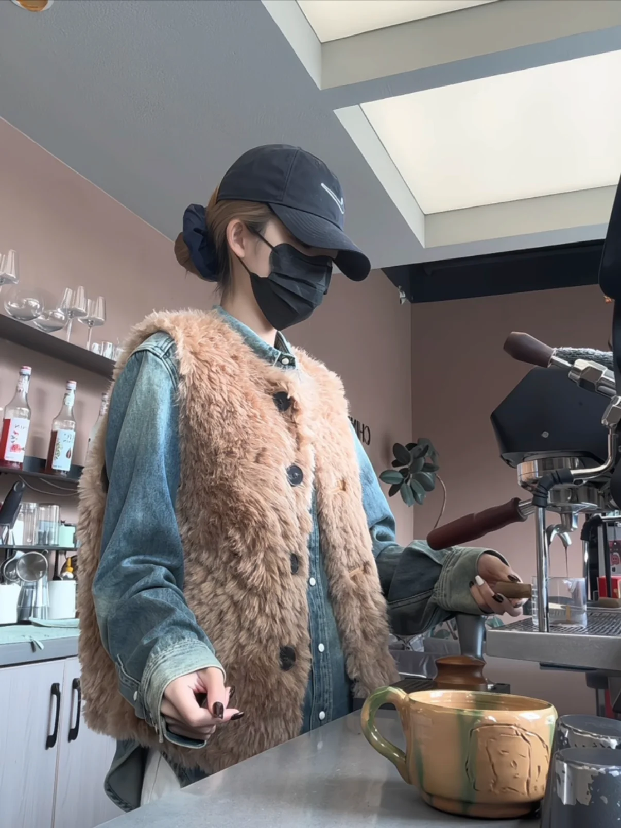 Faionable colete de pele de cordeiro feminino outono inverno solto sle na moda commute vento outerwear casual comprimento regular