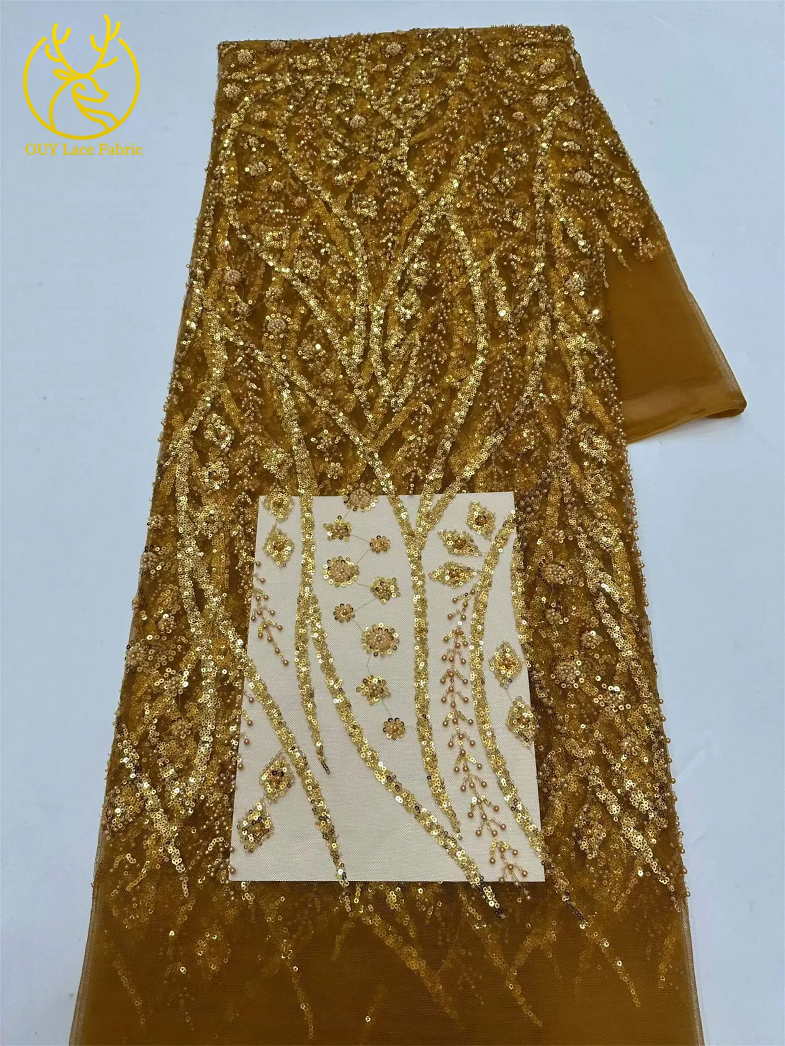 Schwarzer Afrikanischer Pailletten-Perlen-Spitzenstoff 2026 Modischer Nigerianischer Pailletten-Tüll-Spitzenstoff für Hochzeitskleider 5 Yards – Detail 10