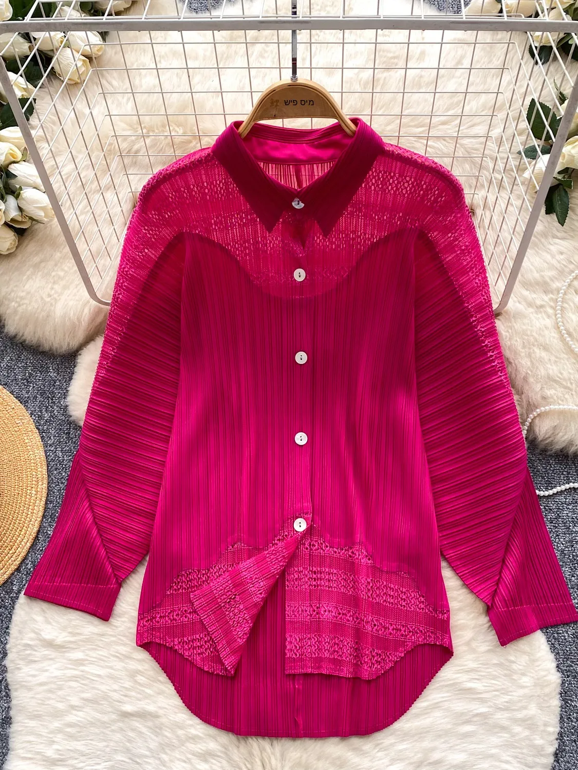 

Женская свободная рубашка-кардиган в корейском стиле с длинными рукавами, в полоску, с богатой отделкой, весна 2026, из дышащего полиэфирного волокна