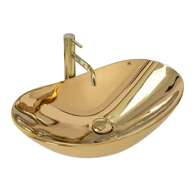 

Modern style gold ceramic basin ceramic manufacturer ceramic desktop sink oval bathroom washbasin gold black