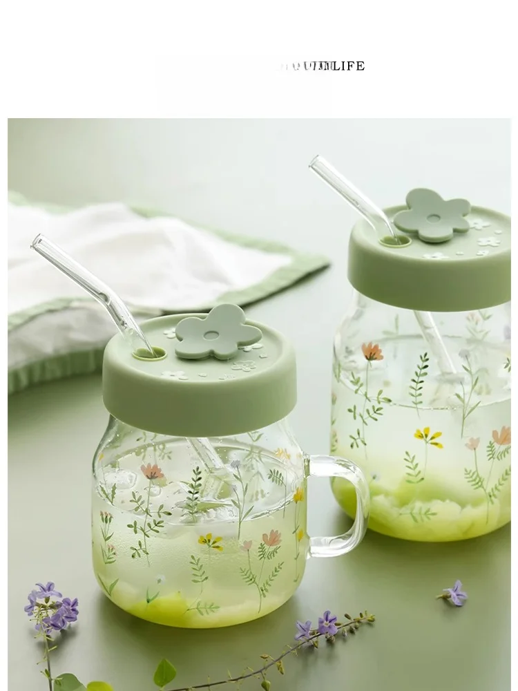 

Tlife Scholar Heat Resistant Glass Cup with St Home Use High Aesthetic Value Printed Single Layer round ape Water Bottle