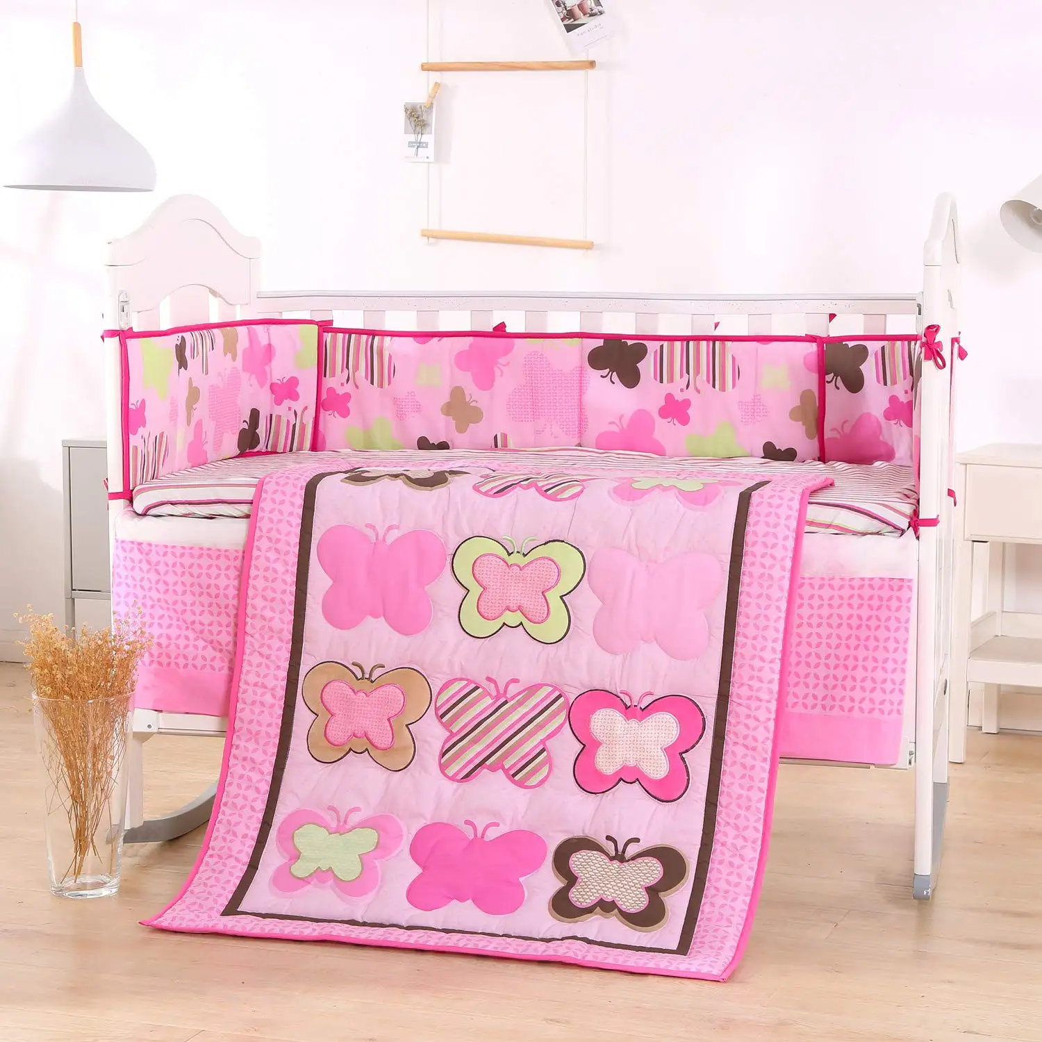 

7Piece Crib Bedding Set for Boys Girls Crib Bed Set Baby Nursery Set (4Bumpers+Crib Comforter+Sheet+Crib Skirt)