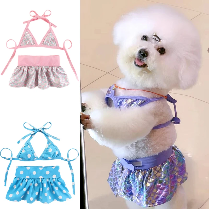 Summer Puppy Dog Scale Beach Skirt Bikini Pool Swimsuit Cute Pet Dress for Small Dogs Pomeranian Schnauzer York mascotas Clothes