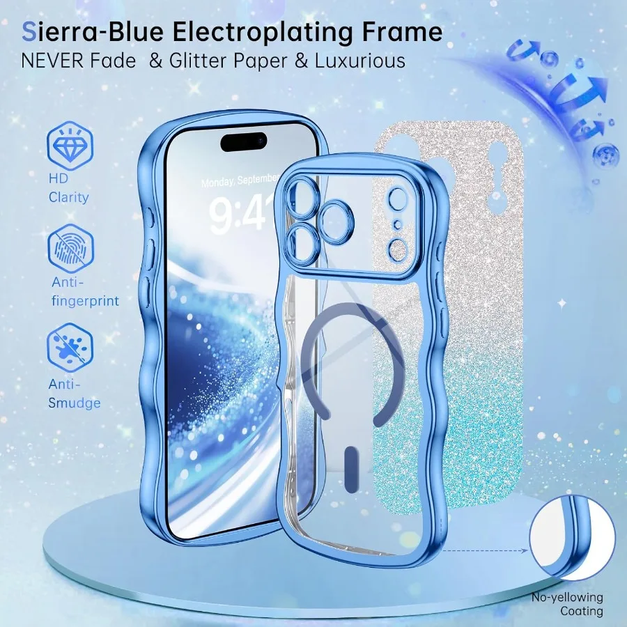 Funda protectora transparente para iPhone 17 Pro Max 6,9 con compatibilidad MagSafe Protección completa de cámara Diseño lindo de marco ondulado
