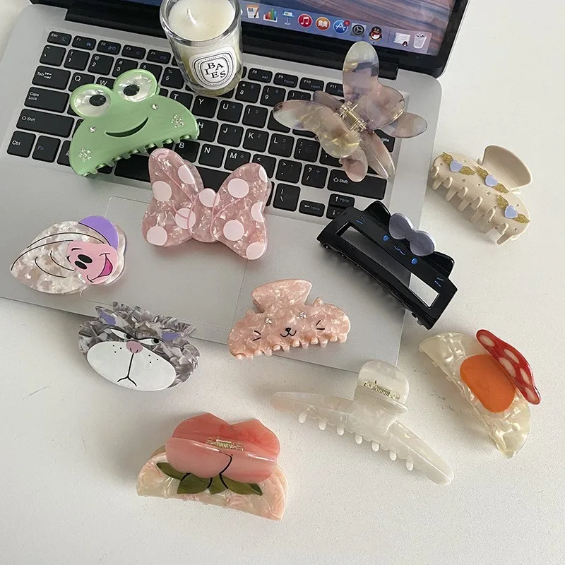 New Cartoon Cat Bow Tie Hair Claw Acetate Cute Animal Hairpin Bow Clip Hair Shark Clip for Women Girl Hairwear Hair Accessories