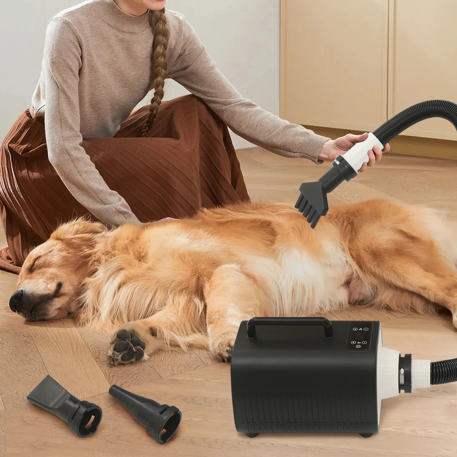 

2100W Dog Hair Dryer, Dog Grooming Blow Dryer, Pet Grooming Dryer with Nozzles High Velocity Blow Dryer for Dogs, Black