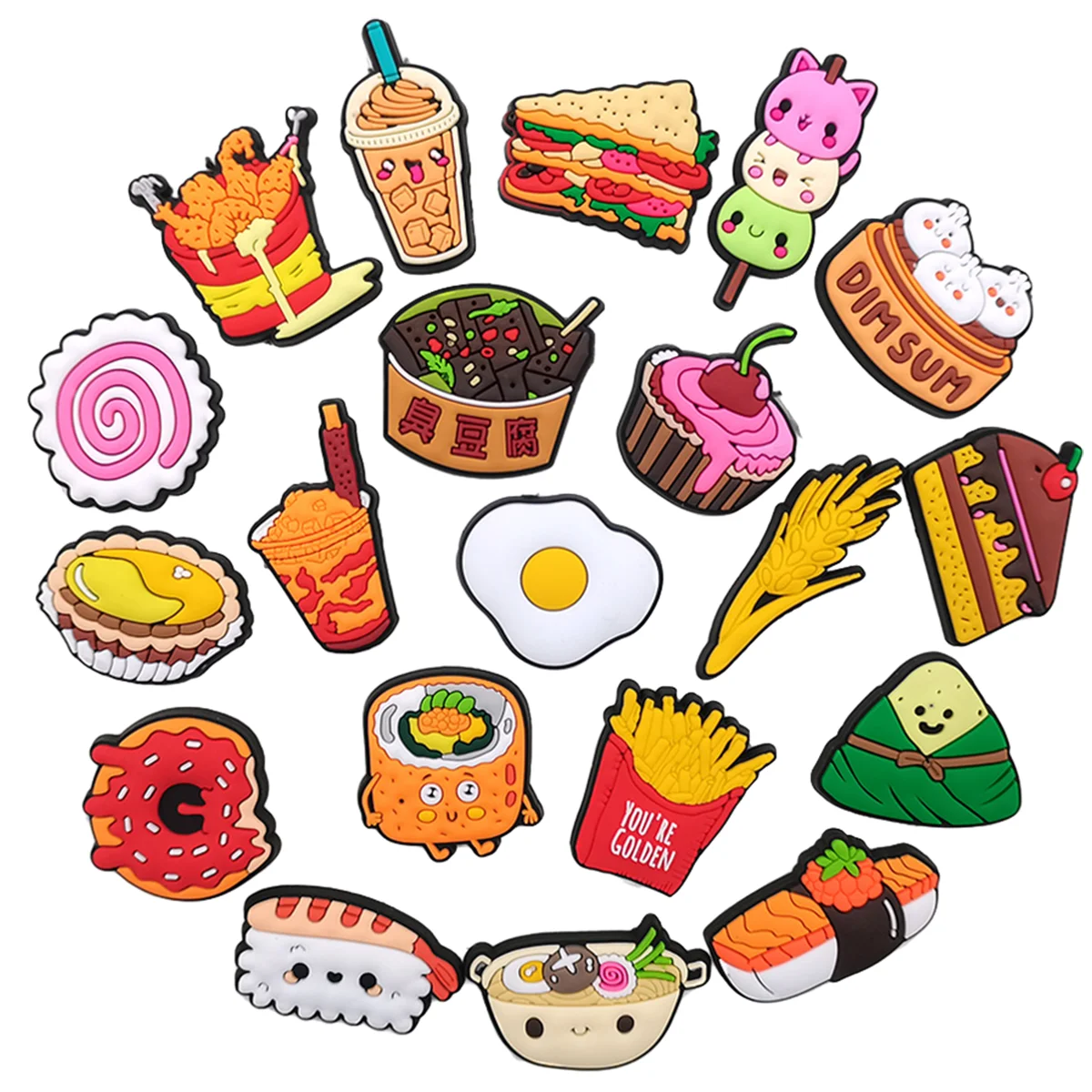 40pcs Delicious Food Shoe Charms Hamburger Pizza Shoe Decorations Doughnut Sushi Cake Garden Sandals Accessories for Women Kid