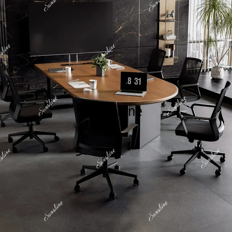 Modern simple semi-circular solid wood conference table office negotiation tableTJ