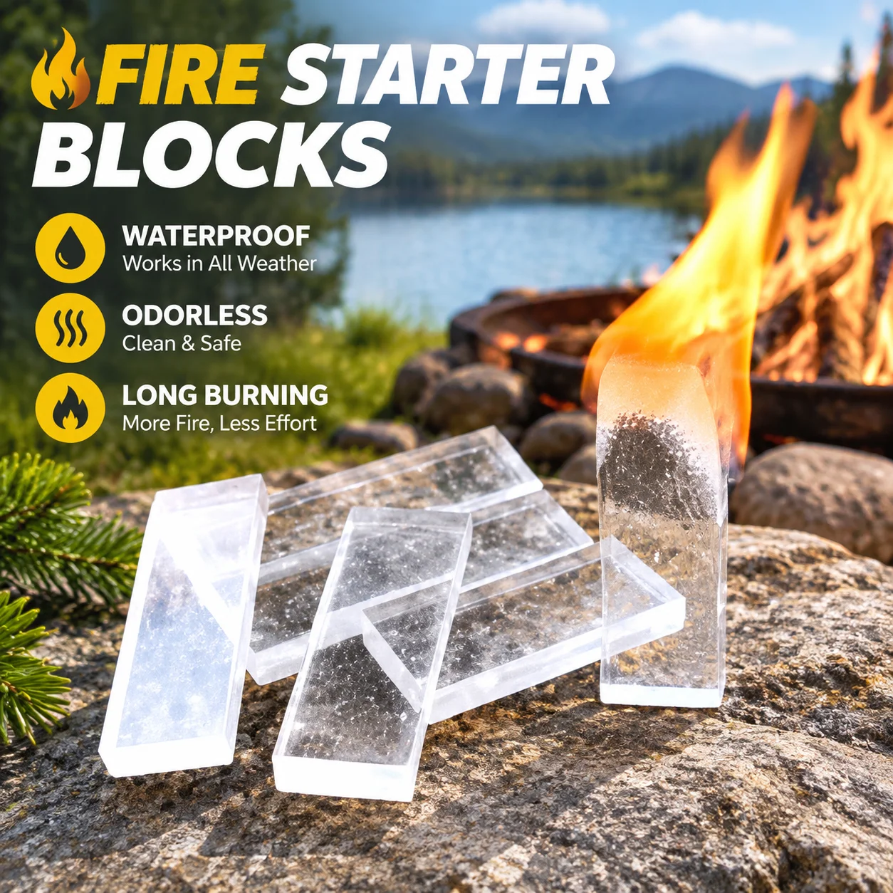 30/60Pcs Fire Starter Blocks Waterproof Odorless Long Burning Portable Camping Tool for Outdoor Fireplace Heating