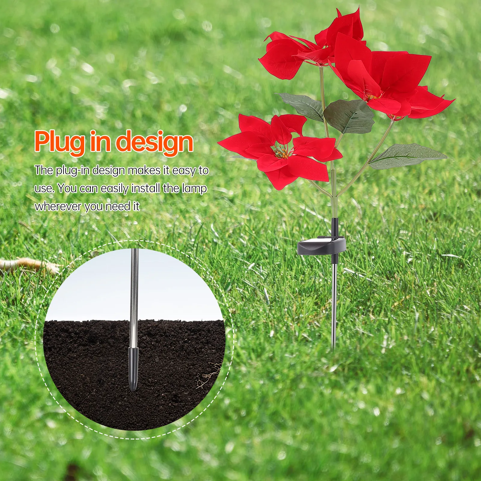 クリスマスフラワーグラウンドインサートランプ赤色耐久性のある屋外ガーデンヤードライト太陽エネルギークリスマスライト装飾風景ソーラーインサート