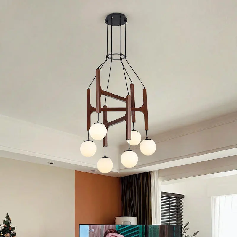 Italian Porada ASTRA Wooden Pendant Light Retro Multi Head Minimalist Restaurant Living Room Chandelier LED Interior Decora Lamp