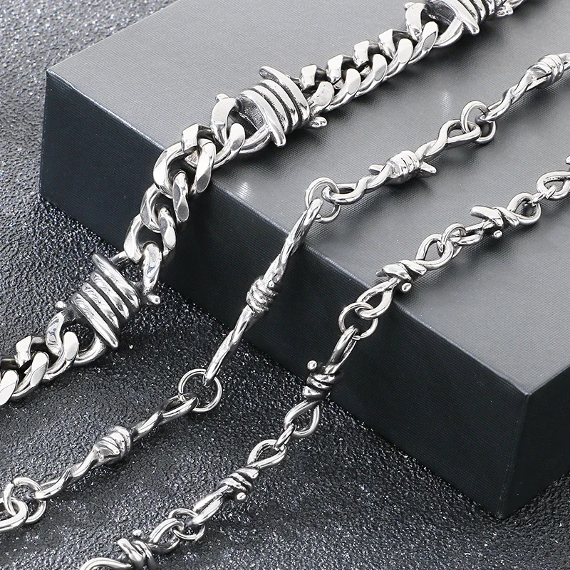Stainless Steel Barbed Wire Bracelet Twisted Cable Chain Punk Gothic Wrist Jewelry Unisex Trendy Accessories For Men Women