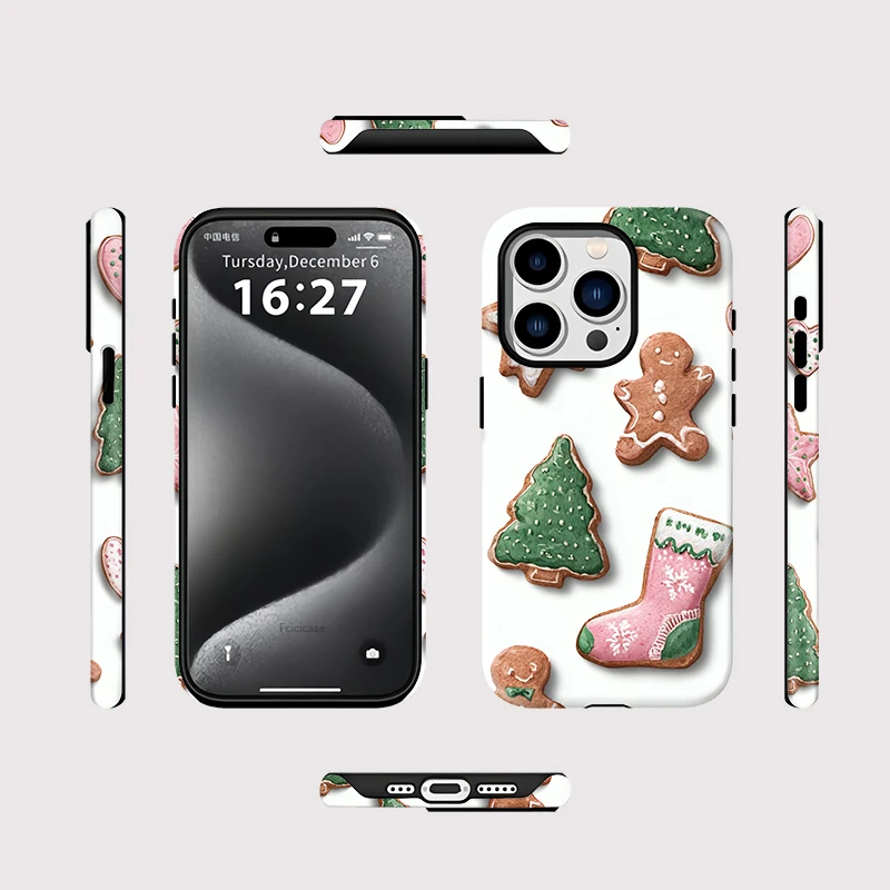Fcicicase Phone Case For iPhone 17 Air 14 15 Plus 16 Pro Max 13 12 11 For Magsafe Magnetic Christmas Socks Tree Pattern Cover