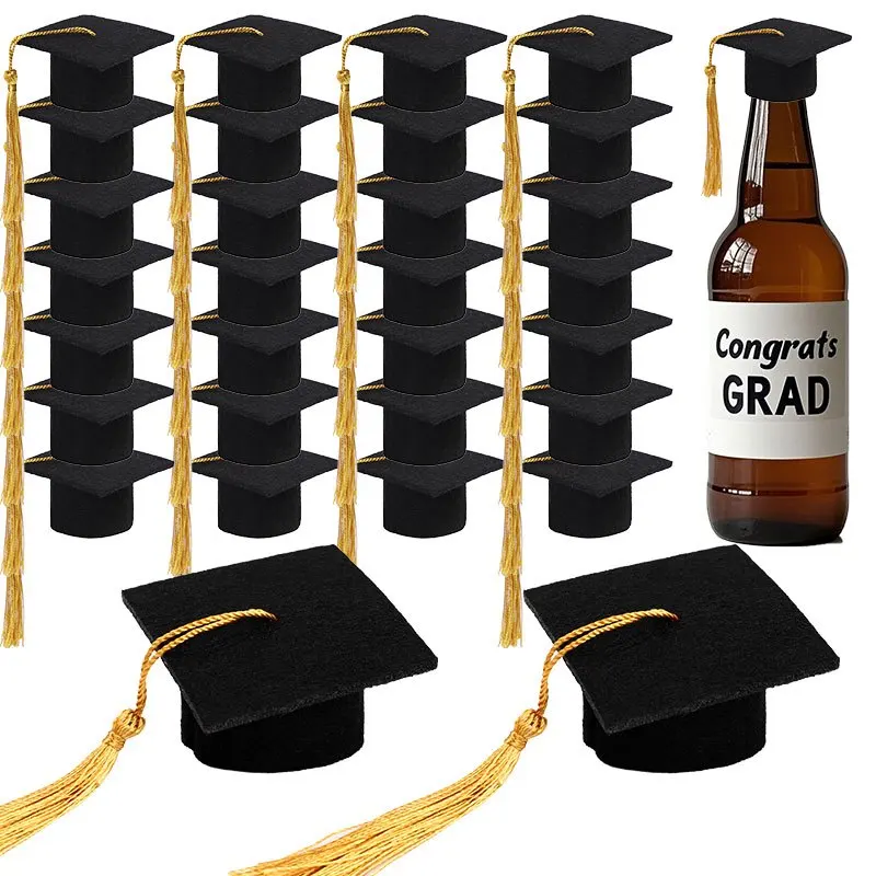 5-20Pcs Mini Graduation Cap with tassels Mini Grad Hat Wine Bottle cake Topper Graduation Cap Cover for Graduation Party Decor
