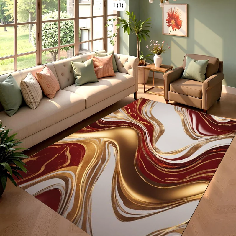 Luxury Fluid Art Rug Modern Abstract Design Home Decor Carpet Soft Non-Slip Floor Mat for Living Room Bedroom Hallway