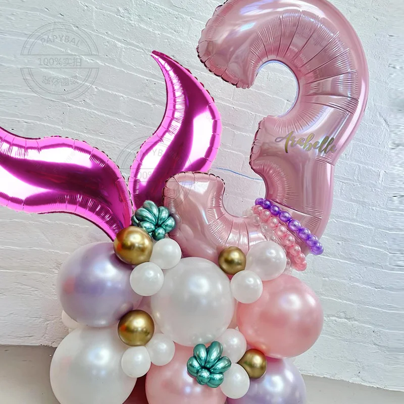 37PCS Mermaid Tail Theme Balloon Set Metallic Purple Gold Latex Balloons Girl Mermaid Birthday Wedding Decoration Supplies