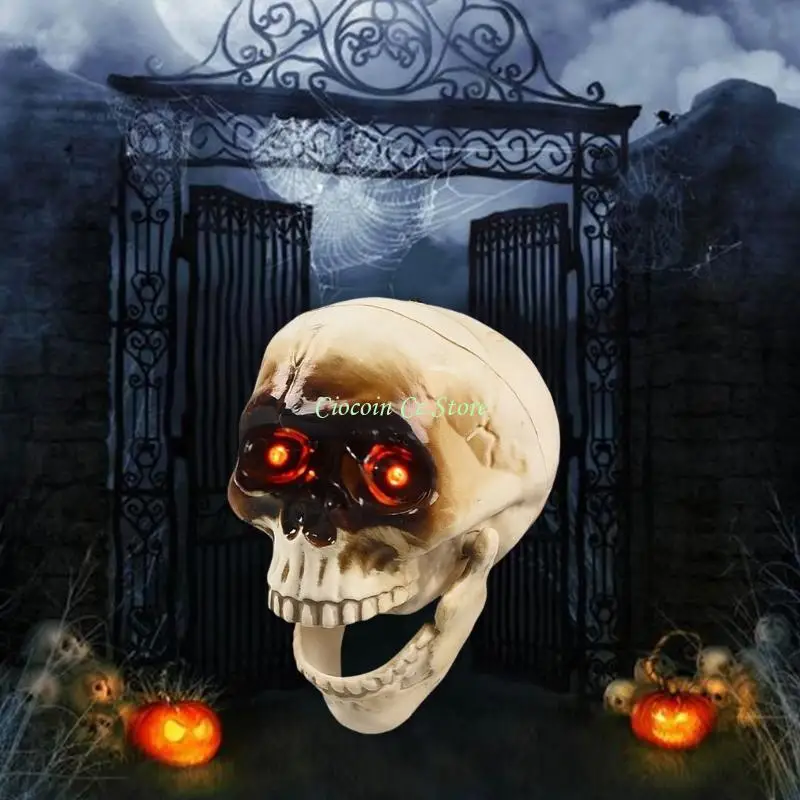 X90F Halloween Animated Skull with Sound Detection and Glowing Eye Hanging Decoration for Haunted House Parties Supplies