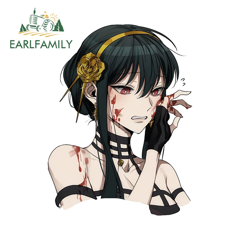 

EARLFAMILY 13cm x 9.8cm Covered in Blood Yor Peek Car Stickers Hot Anime Sexy Character Decal Interesting Air Conditioner Decor