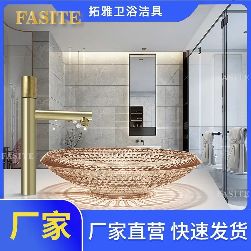 For Bathroom Crystal Glass Vessel Sink Luxury Countertop Washbasin Modern Art Basin for Vanity Cabinet Home Hotel Decor
