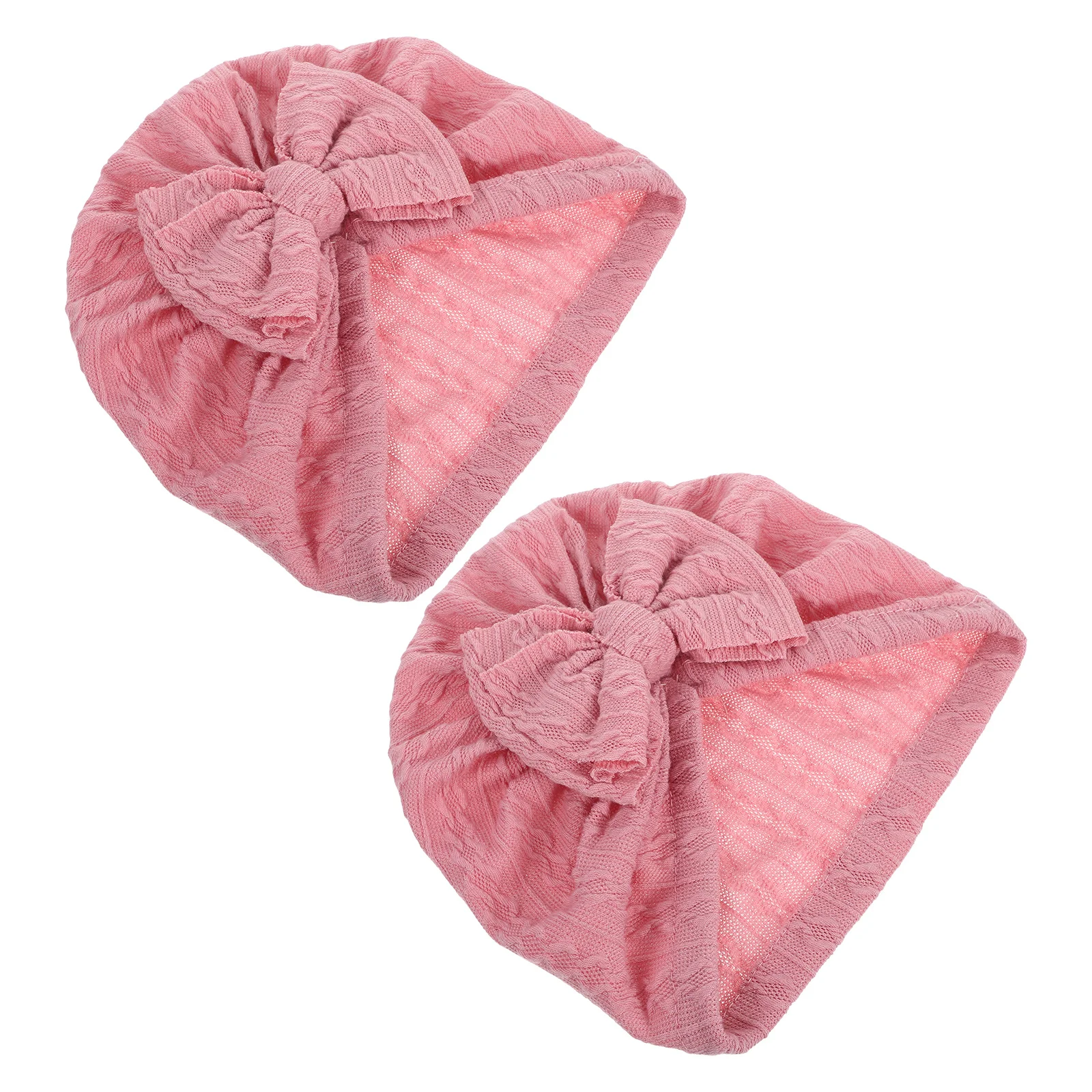 2 قطعة قبعات بونيه للفتيات الصغيرات أغطية رأس على شكل فيونكة كبيرة ناعمة قابلة للتمدد لحديثي الولادة إكسسوارات شعر للأطفال الصغار باللون الوردي