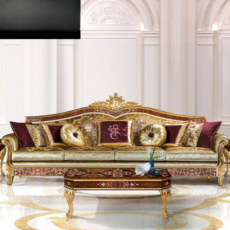 Fabric sofa coffee table combination shell parquet villa living room large apartment sofa
