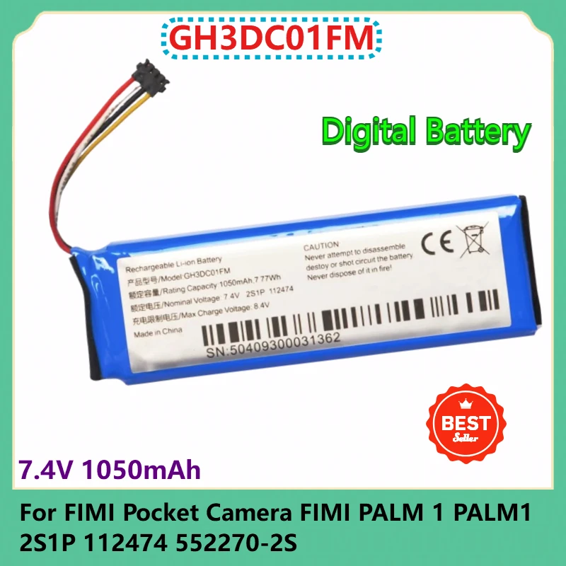 

GH3DC01FM Replacement Digital Battery 7.4V 1050mAh For FIMI Pocket Camera FIMI PALM 1 PALM1 2S1P 112474 552270-2S