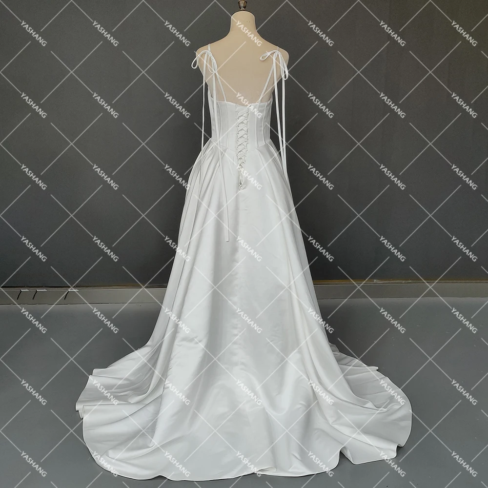 Vestido de novia de satén victoriano con tirantes finos, traje de novia de talla grande, con perlas, encaje Irregular