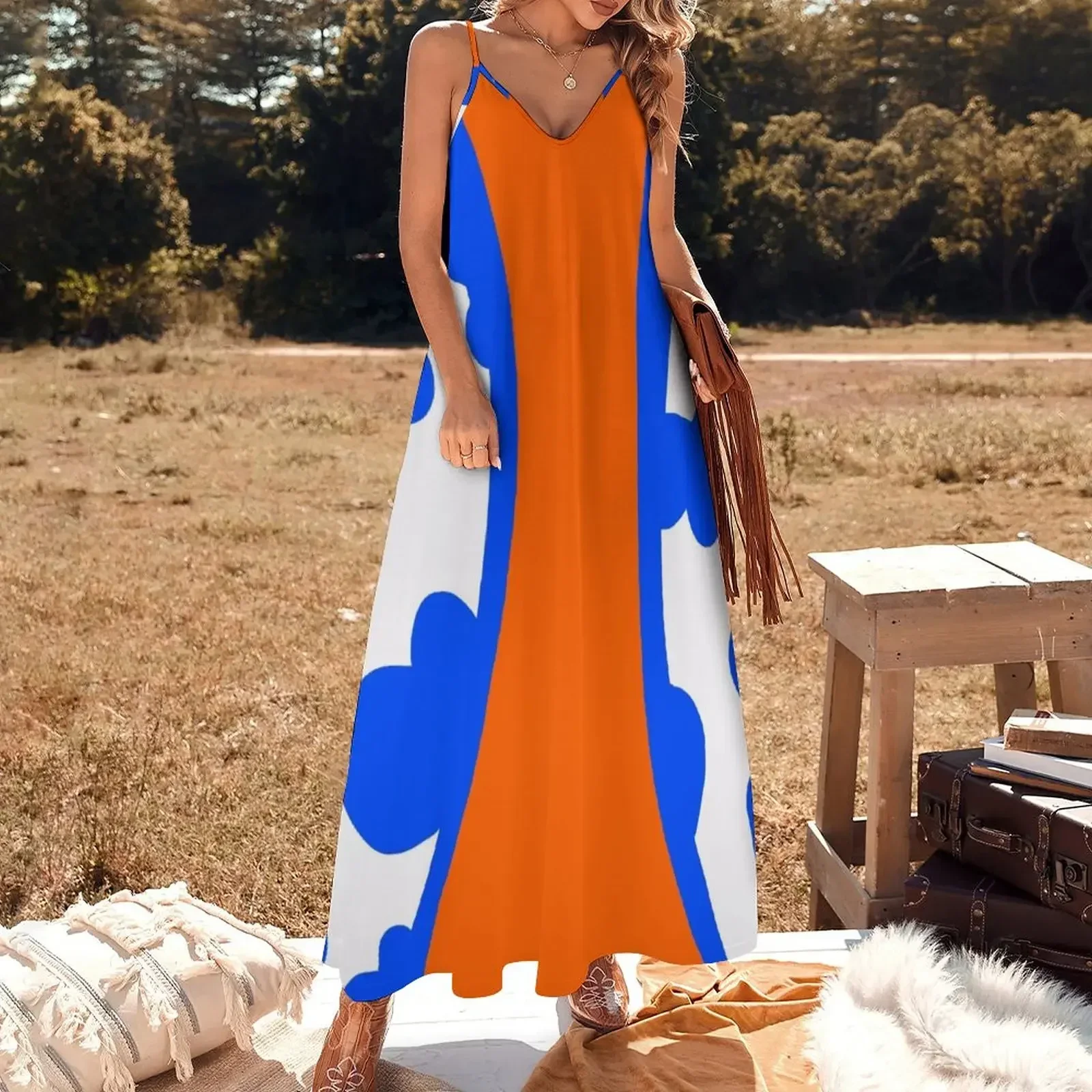 Blue and orange Sleeveless Dress women's summer jumpsuit dresses for woman 2025 chic and elegant evening dress Dress