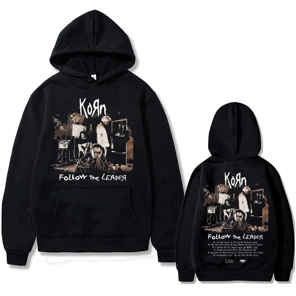 

Rare Rock Band Korn Follow The Leader Double Sided Print Hoodie Men Fleece Oversized Sweatshirt Male Vintage Metal Music Hoodies