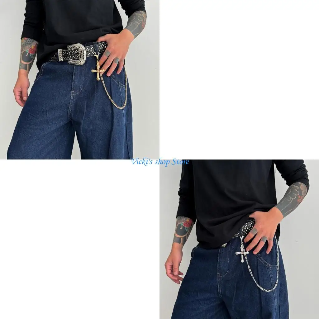 Unique Gothic Inspired Hip Chain With Large Crossed Pendant Streetwear Accessory