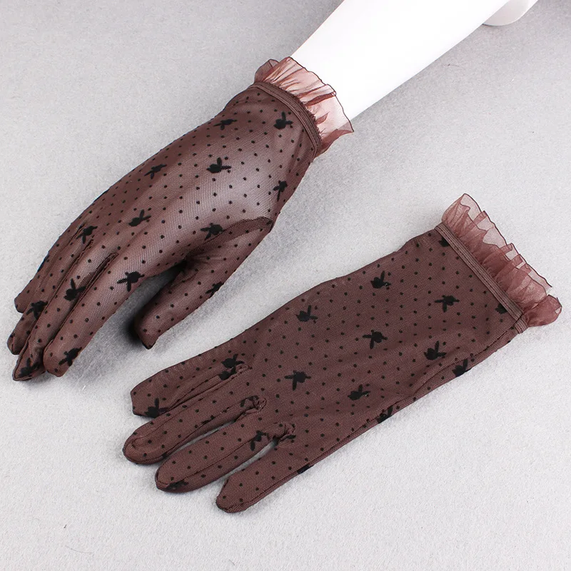 .Lace Gloves Women Short Elastic Ruffle Elegant Sexy Breathable Mesh Driving Wedding Spring Autumn Summer Thin Soft Comfortable