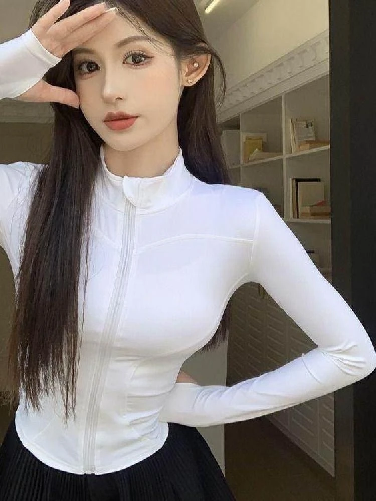 women's-sun-protection-yoga-jacket-cool-feeling-tight-fit-stand-collar-training-fitness-clothes-standard-edition-leisure-style