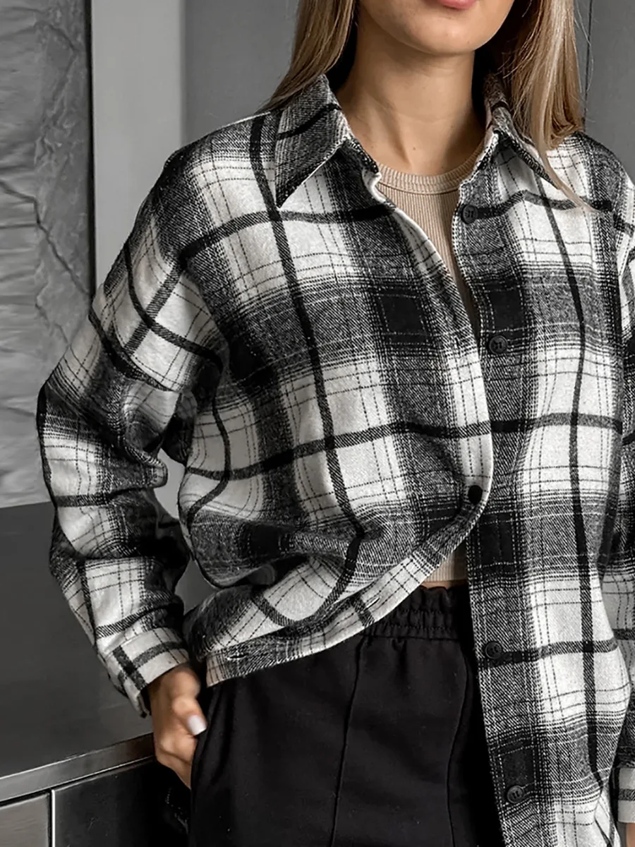 CGC New Fashion Street Women Plaid Shirt Spring Autumn Casual Blouse Tops Long Sleeves Single Breasted Female Oversized Shirts