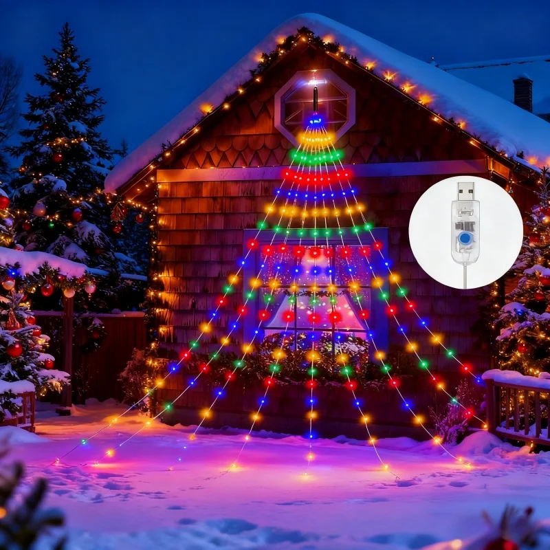 1PC Waterfall Star Lights; Christmas Decorations Star Lights Outdoor - Multicolored Outdoor String Lights, Christmas, Halloween 